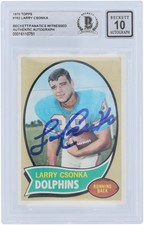 Larry Csonka Miami Dolphins Signed 1970 Topps #162 Beckett Fanatics 10 Card