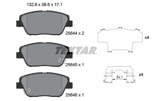 Plaquettes Textar 2564401 anti-bruit et haute friction pour frein à disque OE 581012TA00