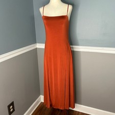 Two birds High Low Jersey Dress Rust Orange Spaghetti Strap Maxi Medium