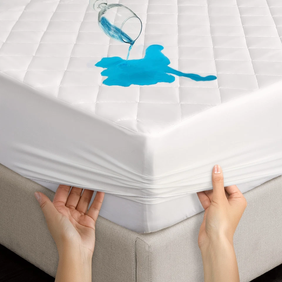 Funda de colchón acolchada impermeable almohadilla protectora refrigeración transpirable ajustable Foto 4 de 4