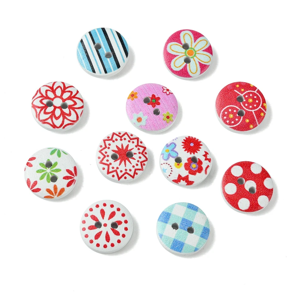 200x 2 Hole Wood Round Sewing Buttons Scrapbooking Clothing Gift Home Decor - Image 2 of 4