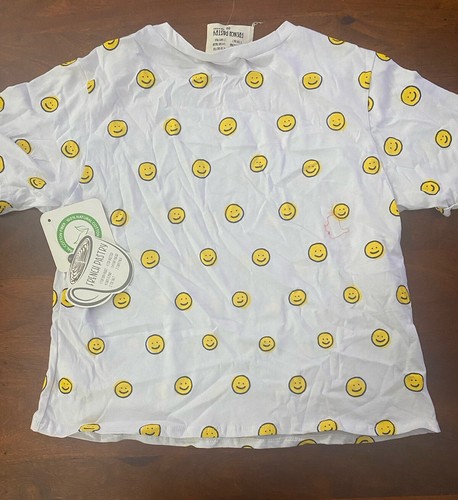 French Pastry TShirt M Girl Junior Crop Short Sleeve Crew Neck Smiley White - Picture 6 of 8