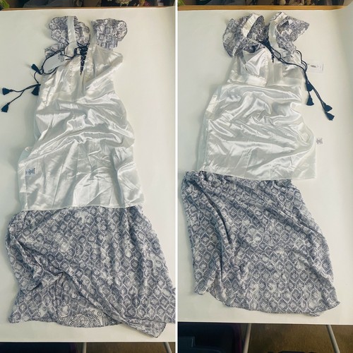 Belle Badgley Mischka Maxi Dress White Black Paisley Ruffles Lace Up Size 0 - Picture 12 of 12