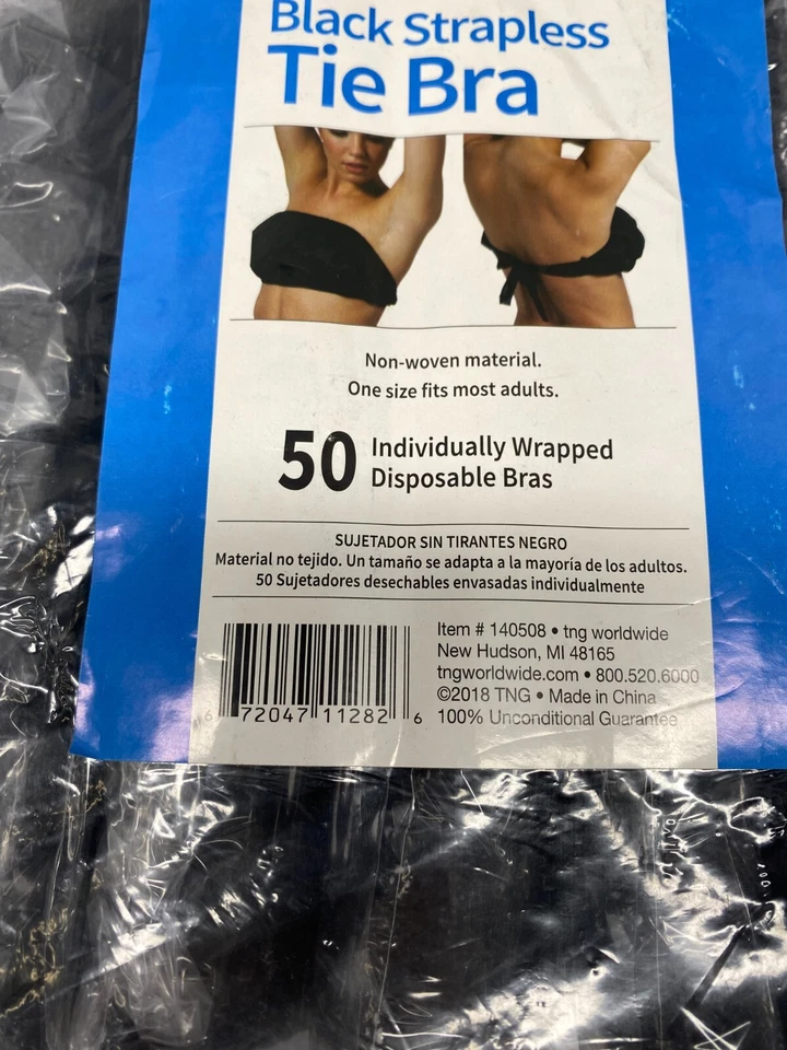 Sujetador desechable ForPro negro sin tirantes - Paquete de 50 Foto 2 de 3