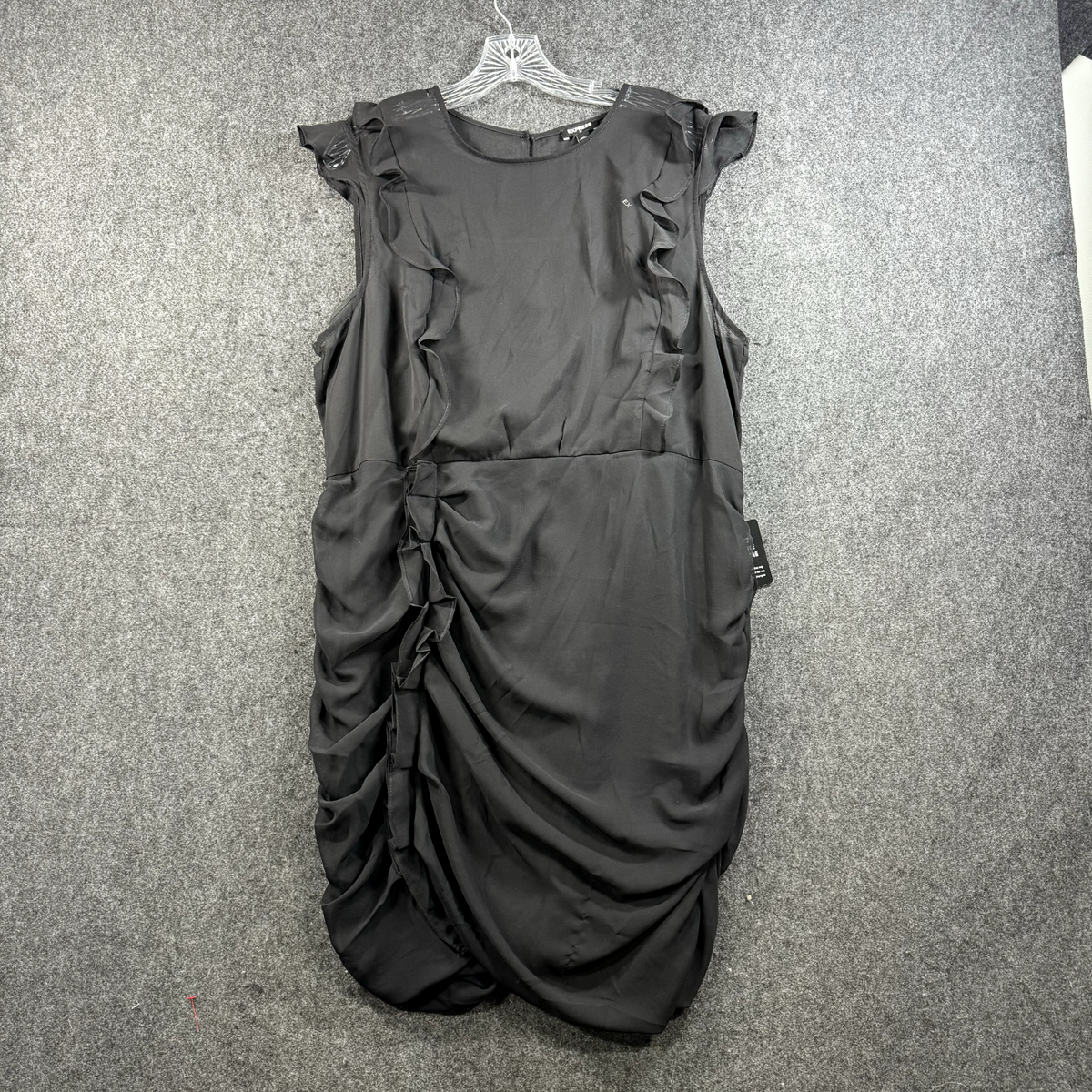 Express Dress Women's Extra Large Black Ruched Ruffles Mini Zip NWT