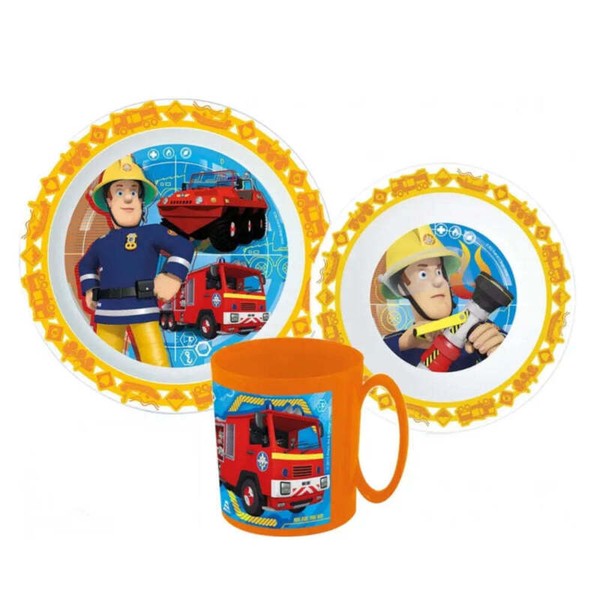 Feuerwehrmann Sam Kinder Geschirr-Set 3 Teilig Becher Teller SchüSsel-image