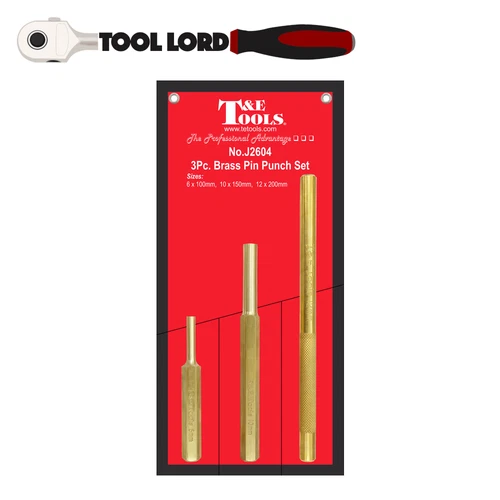 T&E Tools 3pc Brass Pin Punch Set 6x100mm 10x150mm & 12x200mm J2604