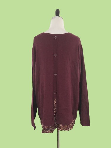 New J Jill Sweater L Burgundy Red Knit Top Back Button Paisley capsule mature - Picture 2 of 7