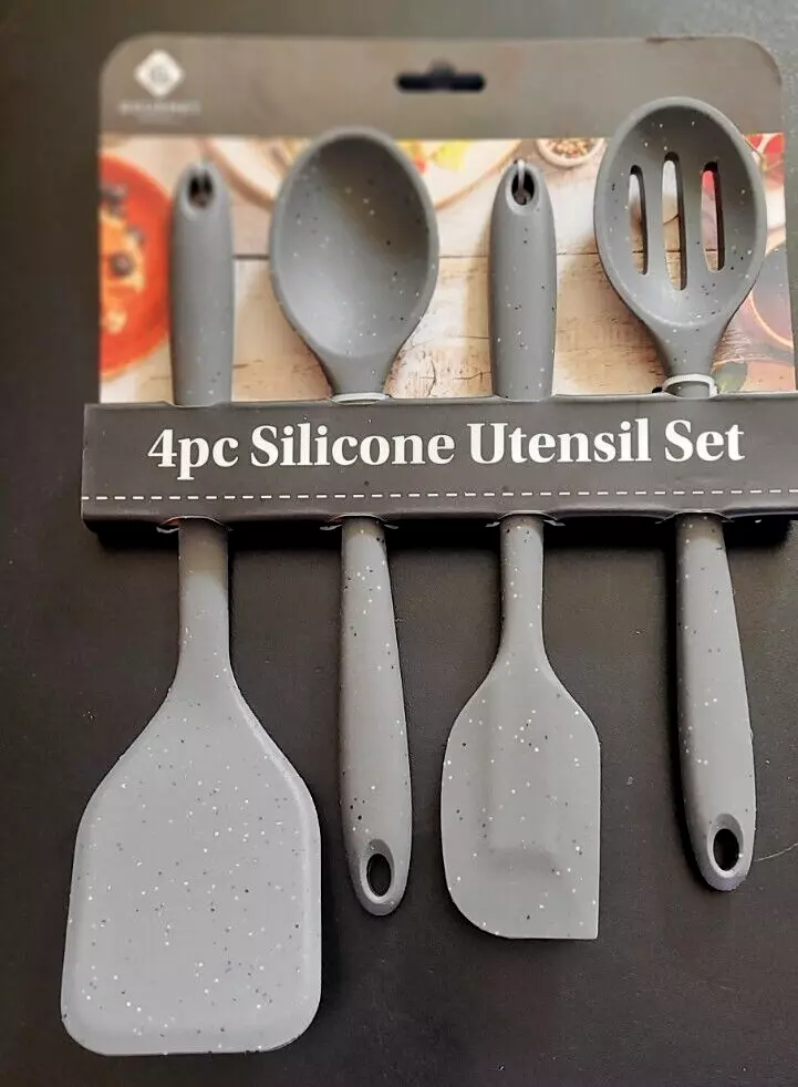 Gourmet Kitchen Silicone Utensil Set;Gray; 4 Piece(2 Spoons/Spatula/Turner);  NEW