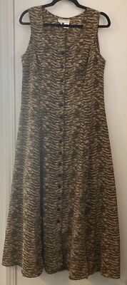 VTG Maxi Dress Button Up Women's Sz 12  Sleeveless Scoop Neck  Zoo Print