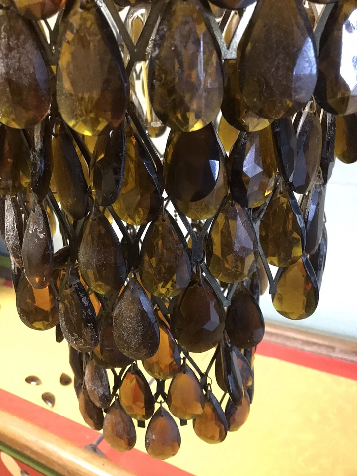 ANTIGUA LÁMPARA DE ARAÑA MCM CRISTAL MARRÓN ÁMBAR DE COLECCIÓN ENCHUFE Y USO Foto 3 de 4