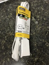 6’ Indoor 3 Outlet Plug 16/2 Electric Power Extension Cord White  (1-AQ-8)
