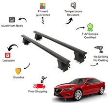 Bare Roof Rack Cross Bars Set for MAZDA 6 / Atenza GJ 4 Door 12-17 Black