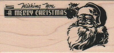 Wishing You A Merry 1 3/4 x 3 1/2'' Rubber Stamp, Christmas Stamp