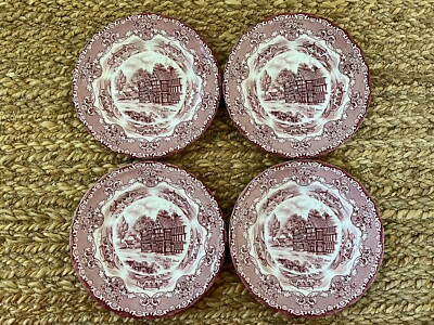 EUC Grindley English Country Inns Red 7  Dessert Bread Plates England Set Of 4