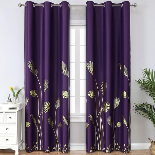 Luxurious Purple and Gold Blackout Drapes - Thermal Insulated, 38Wx84L, 2 Panels - Picture 3 of 12
