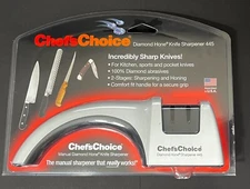 New Chef's Choice Diamond Hone Sharpener #445 2-Stage Grey Manual USA