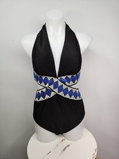 NWT Cupshe Womens One Piece Swimsuit Size M Textuted Black W/ Geometric Accents