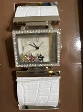 Disney Mickey Mouse Watch Women Silver Tone Pave White Leather With Box
