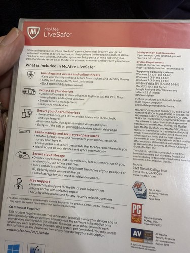 Tech Depot Services McAfee LiveSafe - Unlimited Device 1 Year Subscription New - Picture 2 of 2