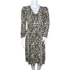 Banana Republic Dress Womens Medium Petite Black White Yellow Puff Sleeve Midi