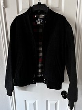 Vintage Woolrich Wool Bomber Jacket M Medium Charcoal Gray Black Plaid Lined