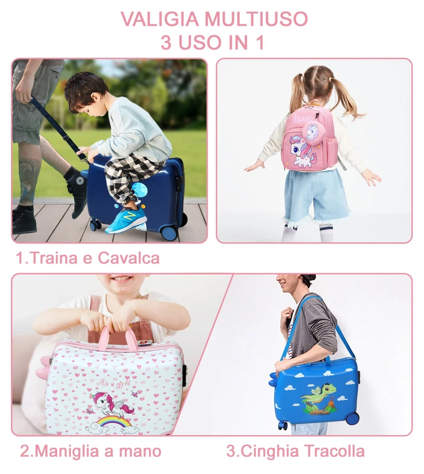 R.Leone Valigia Cavalcabile Bambino Bambina Ryanair 55x40x20cm + Zaino 311 - Immagine 2 di 4