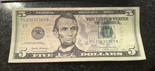 Super Repeater Binary fancy serial number PG 23632323 B/ink from Front On Back - Picture 1 of 7