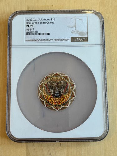 2022 Solomons Islands 2 oz Silver $5 Ram of the Third Chakra 3rd NGC PL 70