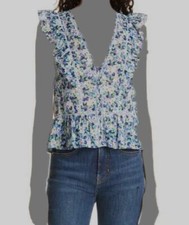 328 Veronica Beard Women's Blue Floral Lace Trim Araya Blouse Top Size 4