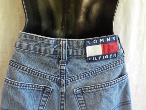 Vintage Tommy Hilfiger Jeans 1990's Short Shorts Size 7 Denim Striped Sides EVC - Picture 6 of 12