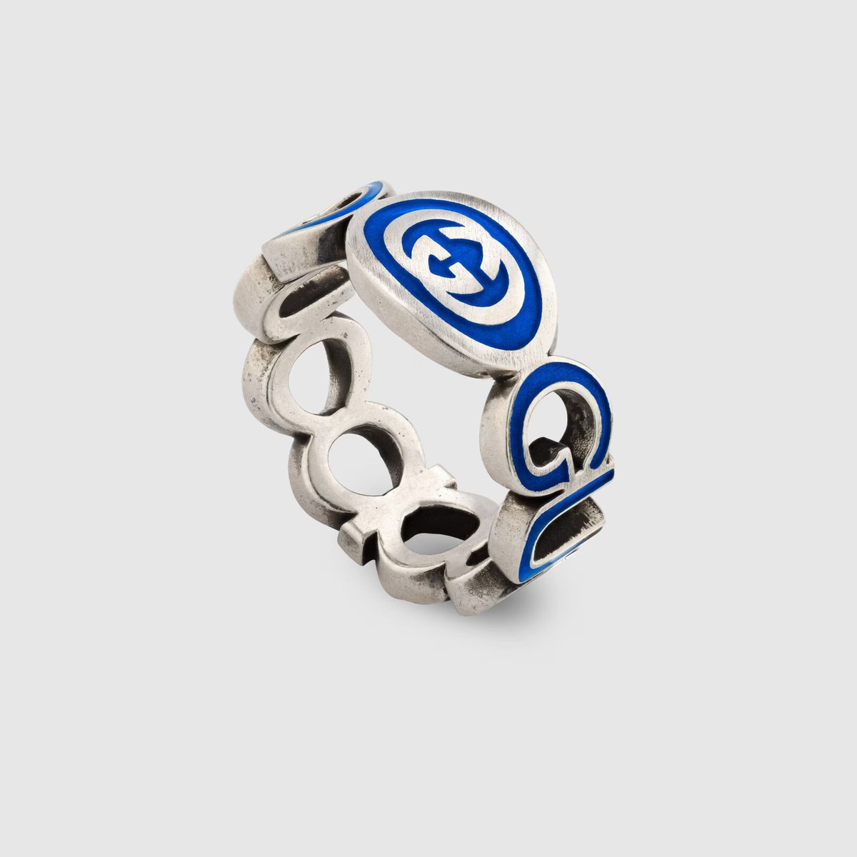 New Gucci Interlocking G Ring 9MM Blue Imperial Enamel
