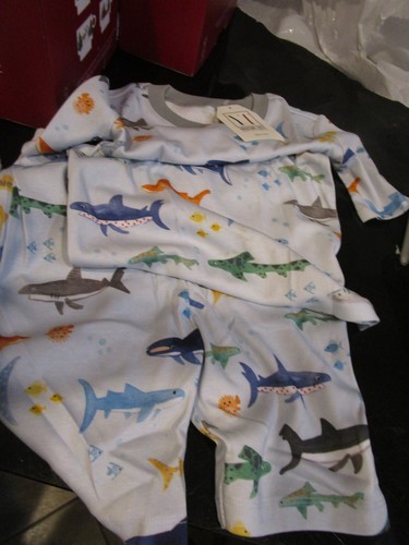 Pottery Barn Kids Shark party short sleeve pajamas 10 photo product dev sample - Picture 2 of 4