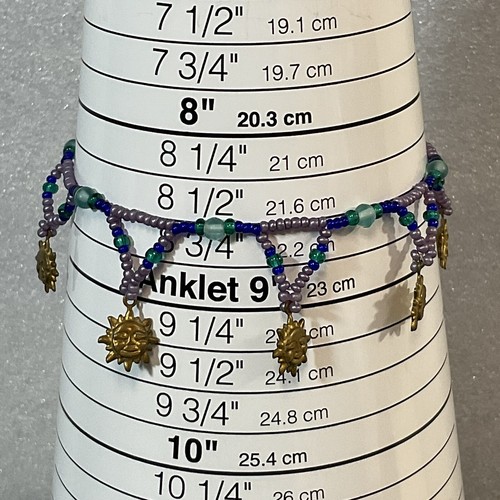 Multicolor Beaded 8.5” Fashion Anklet Bracelet With Golden Sun Charms GnuFashion - Picture 6 of 8