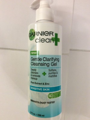 Garnier Clean+ Clarifying Cleansing Gel Sensitive Skin, 8 Fluid Ounces NEW.