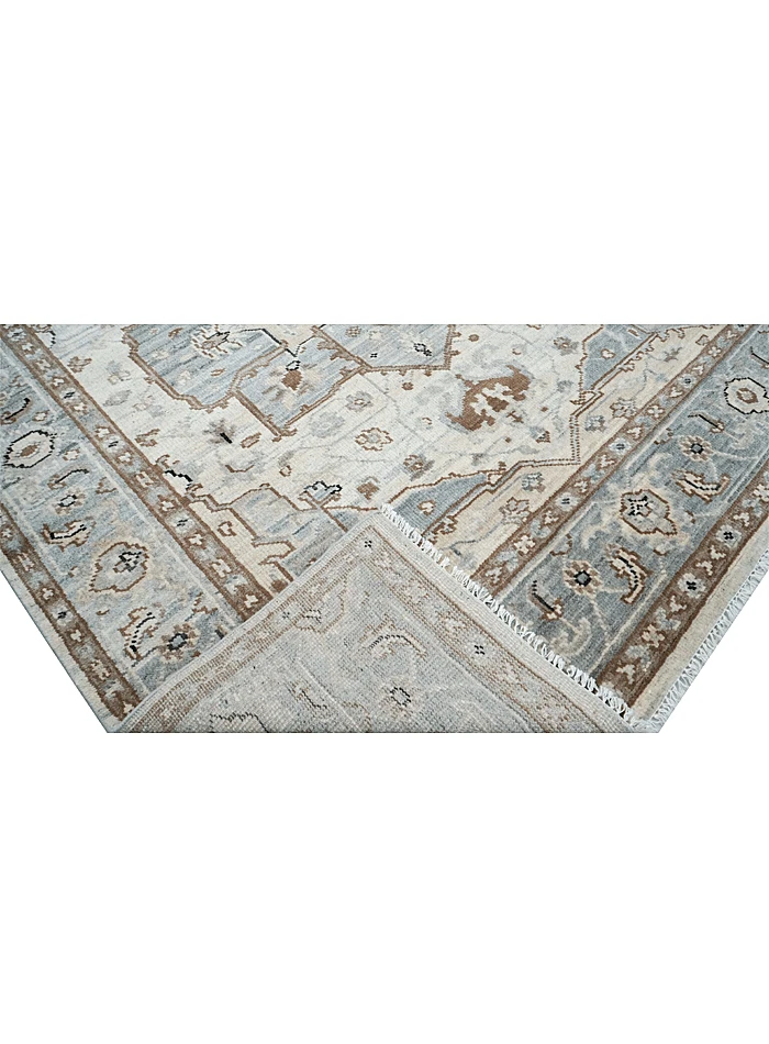 Alfombra Serapi neutra terrosa anudada a mano 100 % lana aspecto tradicional vintage Foto 3 de 4