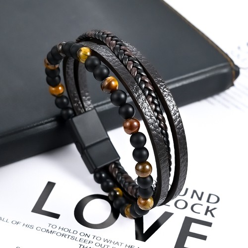 Faux Leather Braided Surfer Wristband Bracelet Charms Beaded Bangle Men Gift - Picture 15 of 27