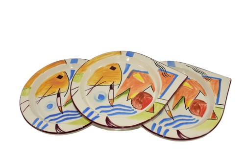 ANTICA FORNACE 3 CERAMICHE DA TAVOLA ABSTRACT HANDPAINTED 11" DISHES MADE ITALY - Picture 7 of 11