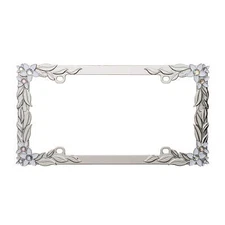 Auto Drive 3-D Daisy Bling Silver Metal License Plate Frame, 90142W