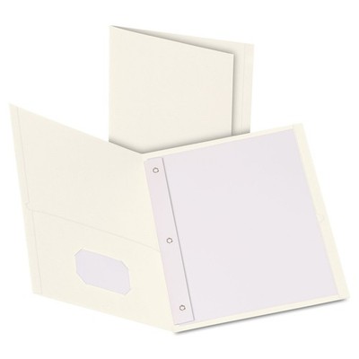 25 Count White Two Pocket Folders with Fasteners and Business Card Holder