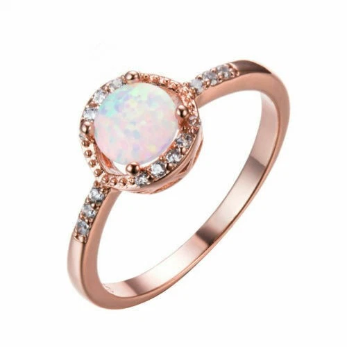 Anillo de boda de oro rosa circonita cúbica ópalo de fuego blanco corte clásico para mujer joyas regalos Foto 4 de 4