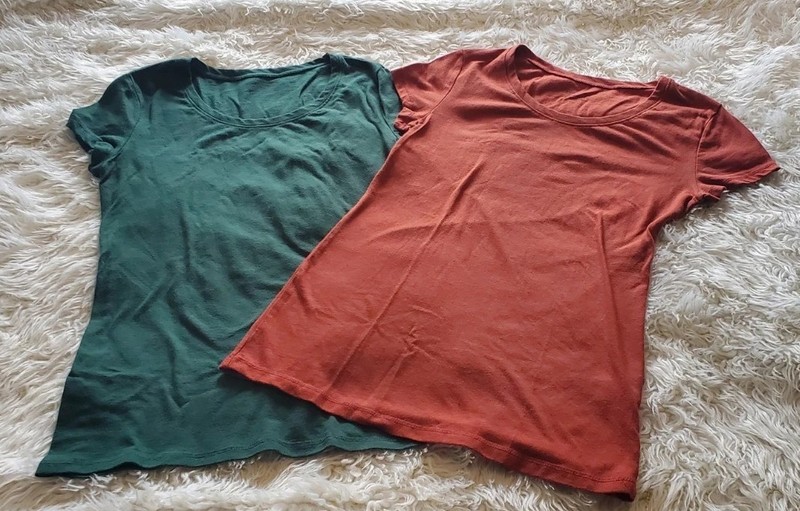 Jr Womens Lot Of 2 Easy Wear T-SHIRTS Cap Sleeve Rust Orange & Green SZ S 3-5