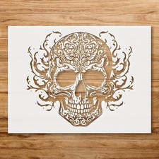 Gothic Skull with Intricate Patterns Wall Art Reusable Plastic Stencil Physic  