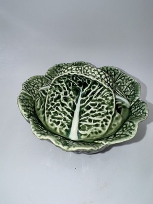 Vintage Bordallo Pinheiro Green Cabbage Tureen Portugal Soup Bowl