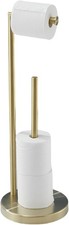Free Standing Toilet Paper Roll Holder Stand W/ Reserve Gold Brushed
