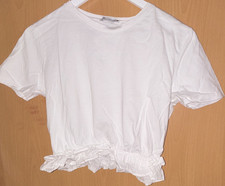 Zara Mädchen Crop T-Shirt S weiß Kurzarm Ru...