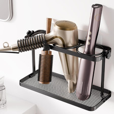 Wall-Mounted Adjustable Hair Tool Organizer - Multi-Position Storage Black 