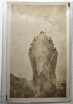 Antique RPPC Real Photo Postcard USS Davis after collision w/HMS Hardy Oct 1918