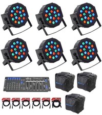 6 Rockville RockPAR50 LED RGB DMX PAR Can Wash Lights Controller Cables and Bags