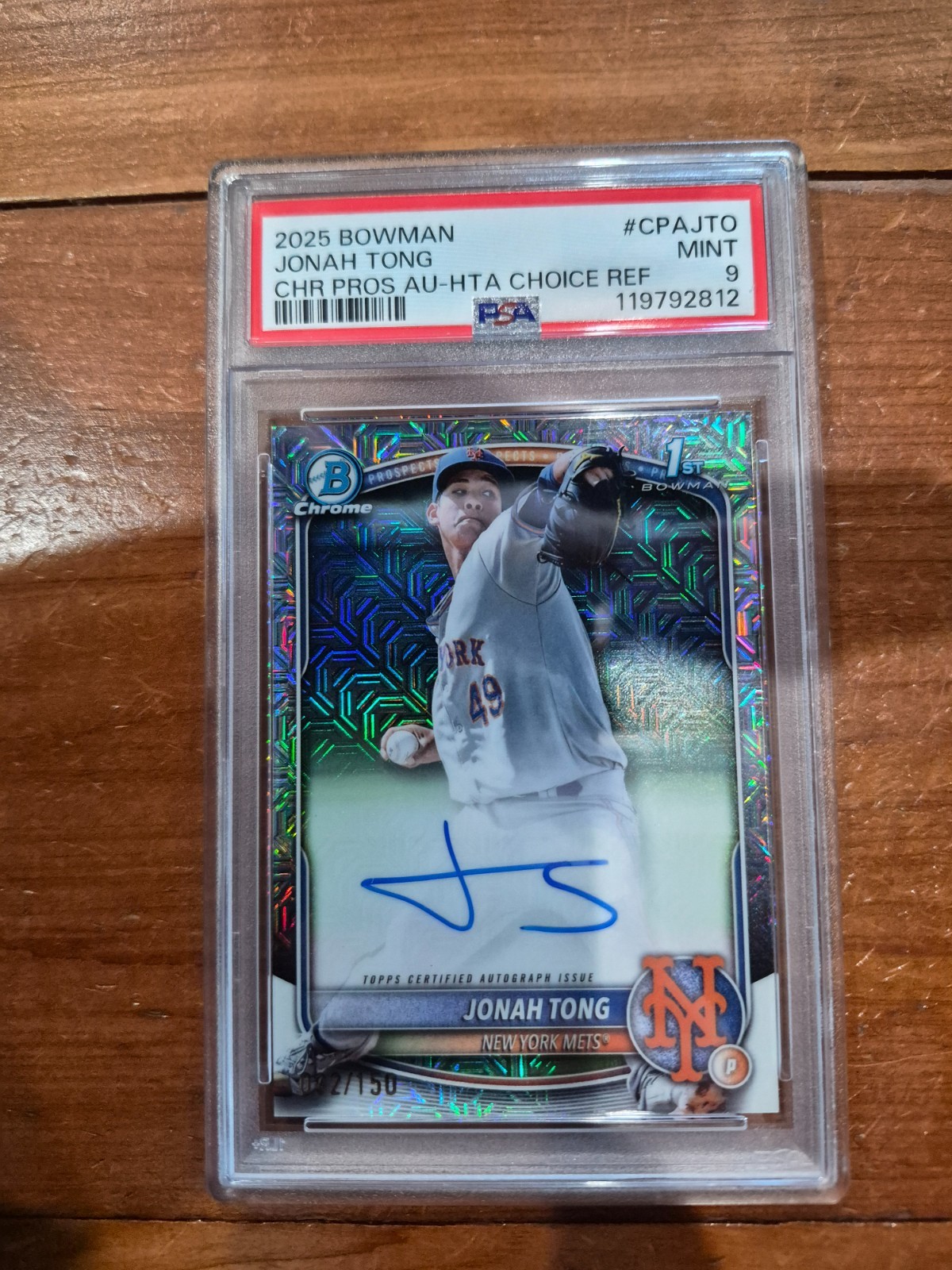 2025 Bowman Chrome Jonah Tong 1st Bowman HTA Choice Auto # /150 PSA 9 !! 🔥🔥